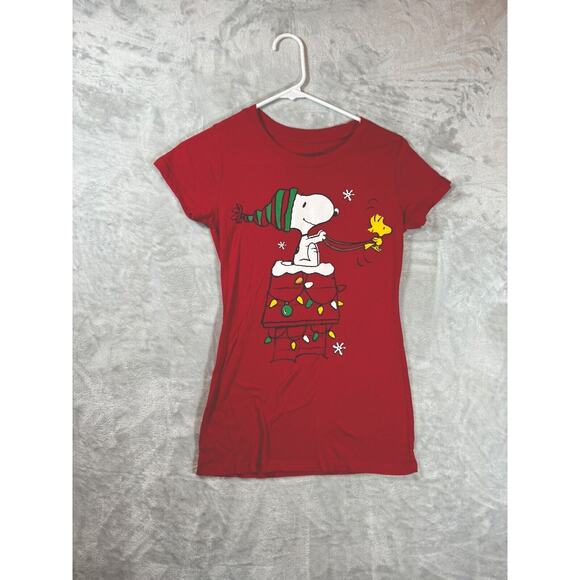 Peanuts Christmas Shirt Girls Small Red Snoopy Woodstock Holiday - Picture 1 of 8